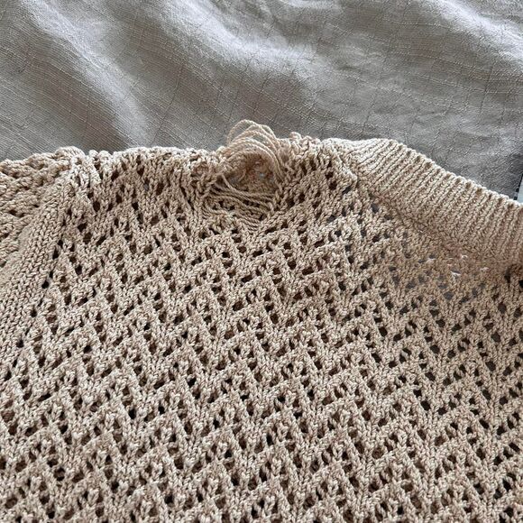 Vintage Zig Zag Knit Sweater Top | Short Sleeve Textured Button Front | Size M - Picture 6 of 6